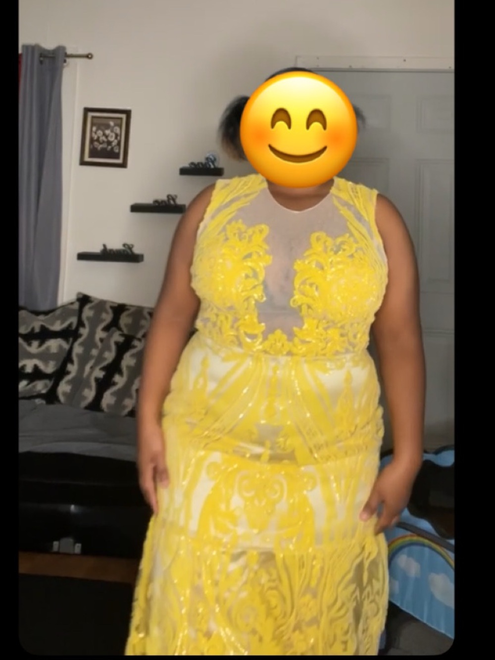 Yellow Lace Appliqué Prom Dress with Sheer Bodice
